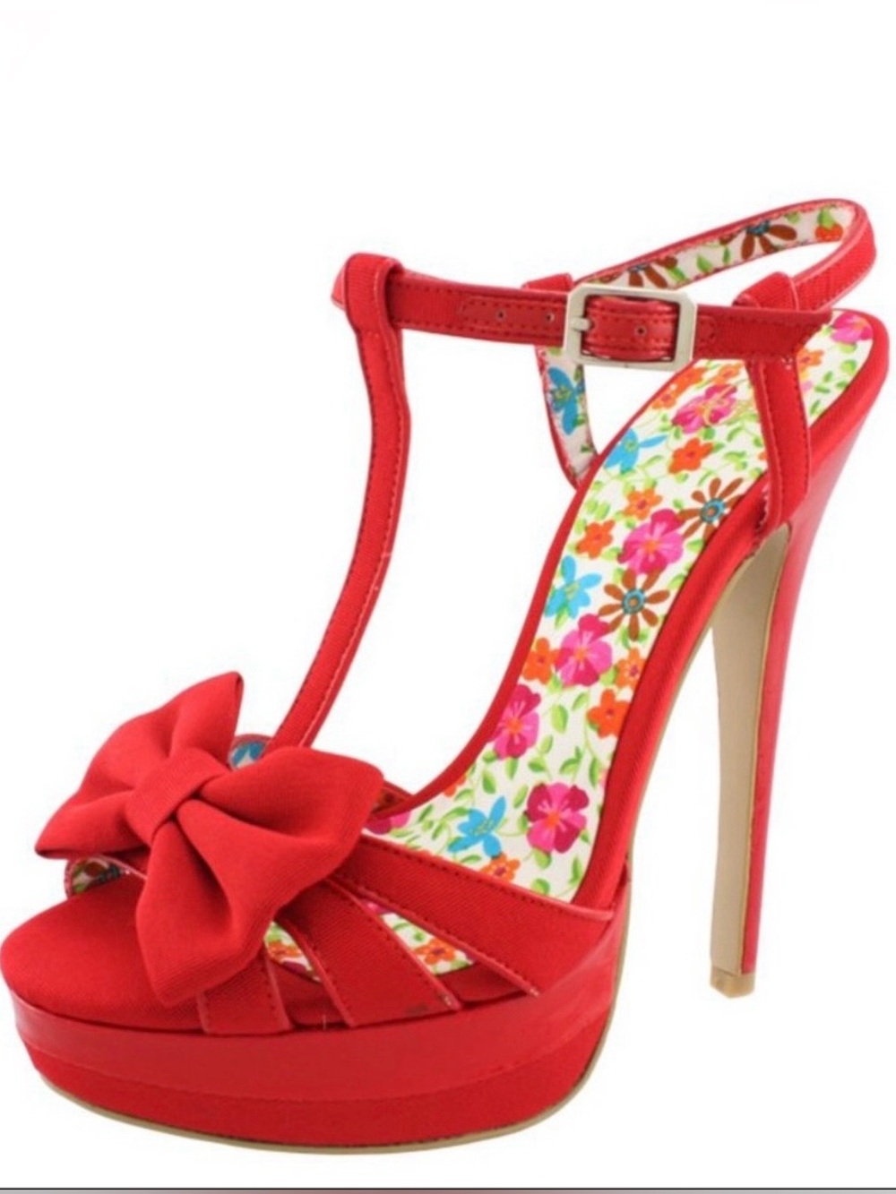 Shi journeys red bow peep tow high heel pump sandal stiletto shoe ankle strappy
